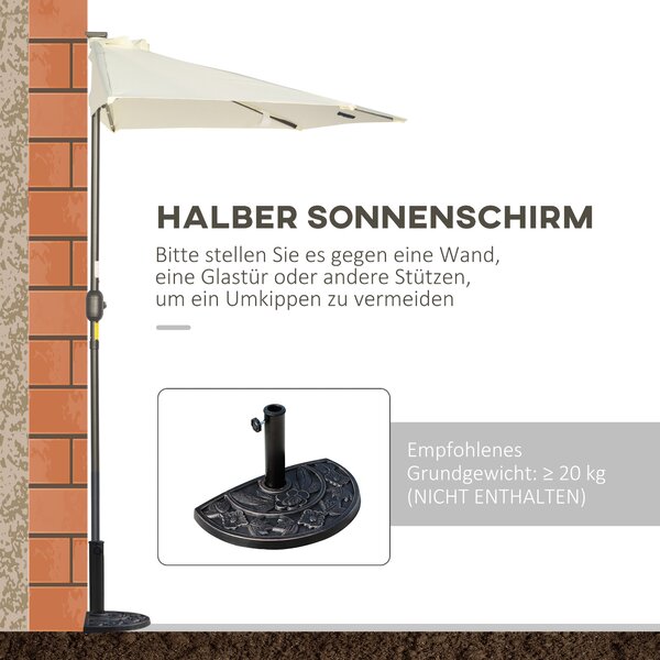 Outsunny Slunečník, 270 x 240 cm Poloviční slunečník s LED světly, Polokruhový slunečník s ručním klikou a solárním panelem, pro zahradu, kovový, béžo