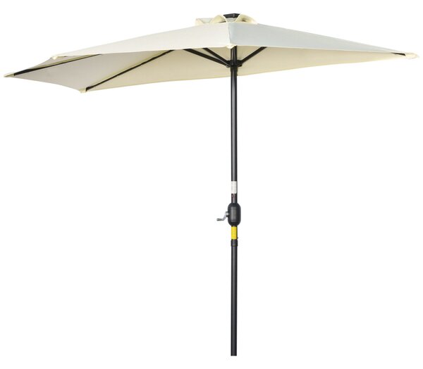 Outsunny Slunečník, 270 x 240 cm Poloviční slunečník s LED světly, Polokruhový slunečník s ručním klikou a solárním panelem, pro zahradu, kovový, béžo