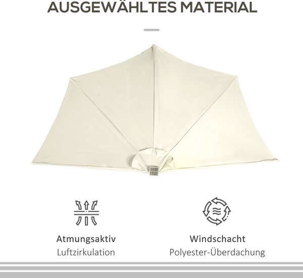 Outsunny Slunečník, 270 x 240 cm Poloviční slunečník s LED světly, Polokruhový slunečník s ručním klikou a solárním panelem, pro zahradu, kovový, béžo