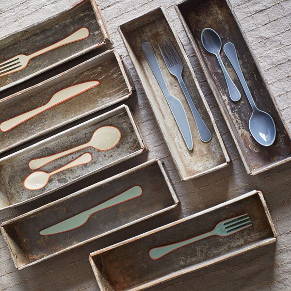 Sada příborů Enamel Coating Anthracite/Green – set 4 ks
