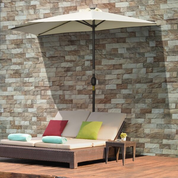 Outsunny Slunečník, 270 x 240 cm Poloviční slunečník s LED světly, Polokruhový slunečník s ručním klikou a solárním panelem, pro zahradu, kovový, béžo