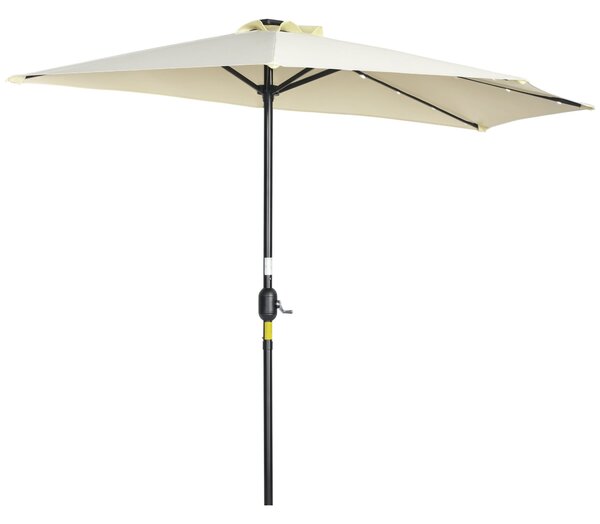 Outsunny Slunečník, 270 x 240 cm Poloviční slunečník s LED světly, Polokruhový slunečník s ručním klikou a solárním panelem, pro zahradu, kovový, béžo