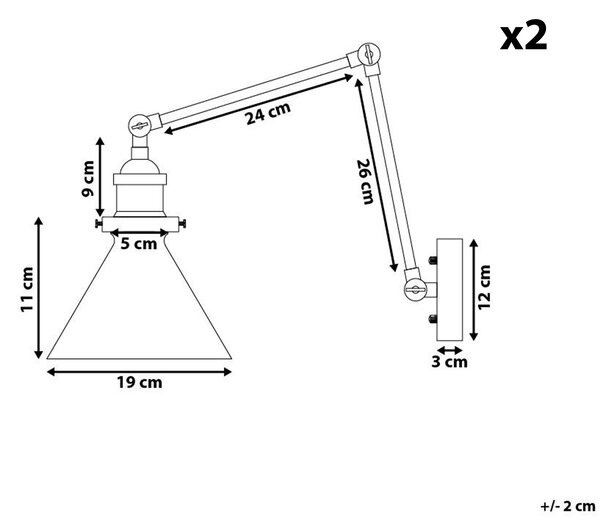 Sada 2 nástěnných lamp NARVA Nastavitelná Kov Zlatá