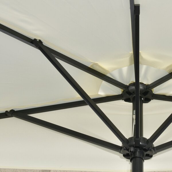 Outsunny Slunečník, 270 x 240 cm Poloviční slunečník s LED světly, Polokruhový slunečník s ručním klikou a solárním panelem, pro zahradu, kovový, béžo