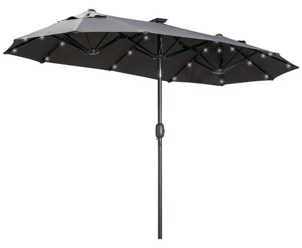 Outsunny Dvojitý Parasol, 295 x 219cm, Parasol s LED, oválný, větruodolný zahradní slunečník, stabilní, tržní slunečník s nastavitelným sklonem pro te