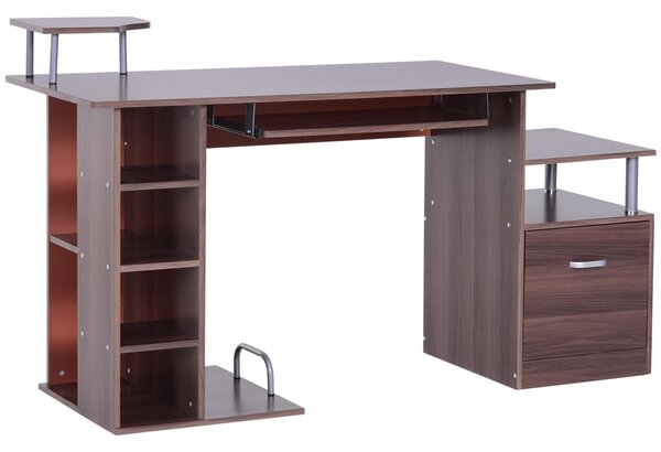 HOMCOM Počítačový stůl 120 cm Psací stůl s více policemi, šuplíkem, odkládacím stolem na klávesnici a stojany na monitor, tiskárnu a CPU 152x60x88 cm