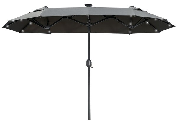 Outsunny Dvojitý Parasol, 295 x 219cm, Parasol s LED, oválný, větruodolný zahradní slunečník, stabilní, tržní slunečník s nastavitelným sklonem pro te
