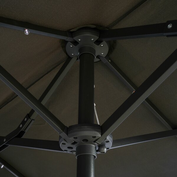 Outsunny Dvojitý Parasol, 295 x 219cm, Parasol s LED, oválný, větruodolný zahradní slunečník, stabilní, tržní slunečník s nastavitelným sklonem pro te