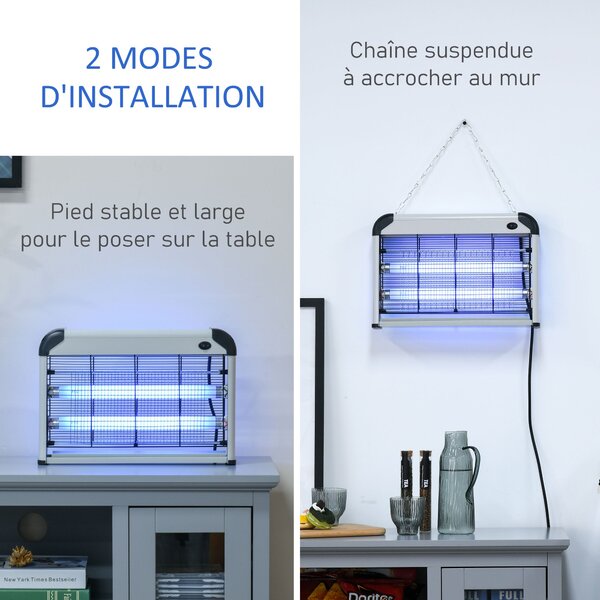 Outsunny Lampa proti komárům, Elektrický UV zabíječ hmyzu 20W, účinný na ploše 60 m², lapač komárů do interiéru i exteriéru, tmavě šedá | Aosom