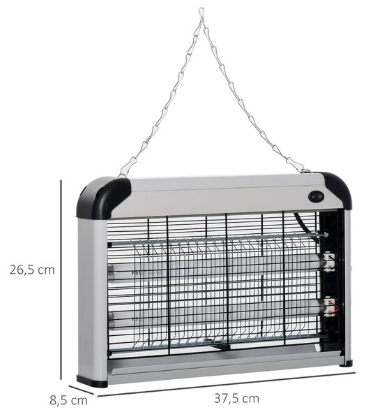 Outsunny Lampa proti komárům, Elektrický UV zabíječ hmyzu 20W, účinný na ploše 60 m², lapač komárů do interiéru i exteriéru, tmavě šedá | Aosom