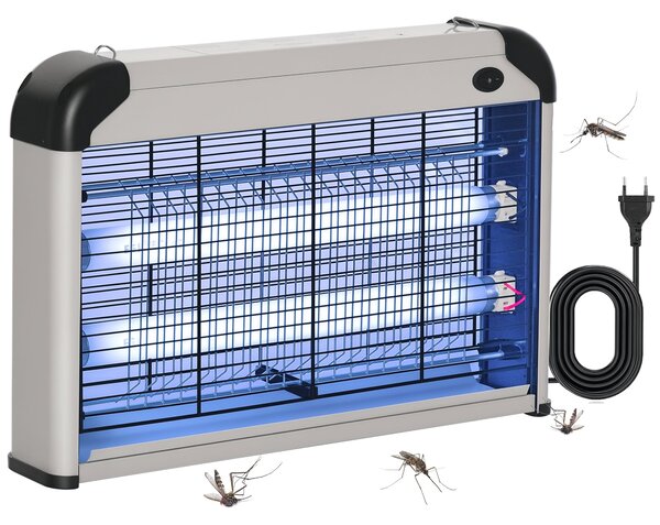 Outsunny Lampa proti komárům, Elektrický UV zabíječ hmyzu 20W, účinný na ploše 60 m², lapač komárů do interiéru i exteriéru, tmavě šedá | Aosom
