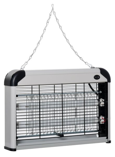 Outsunny Lampa proti komárům, Elektrický UV zabíječ hmyzu 20W, účinný na ploše 60 m², lapač komárů do interiéru i exteriéru, tmavě šedá | Aosom