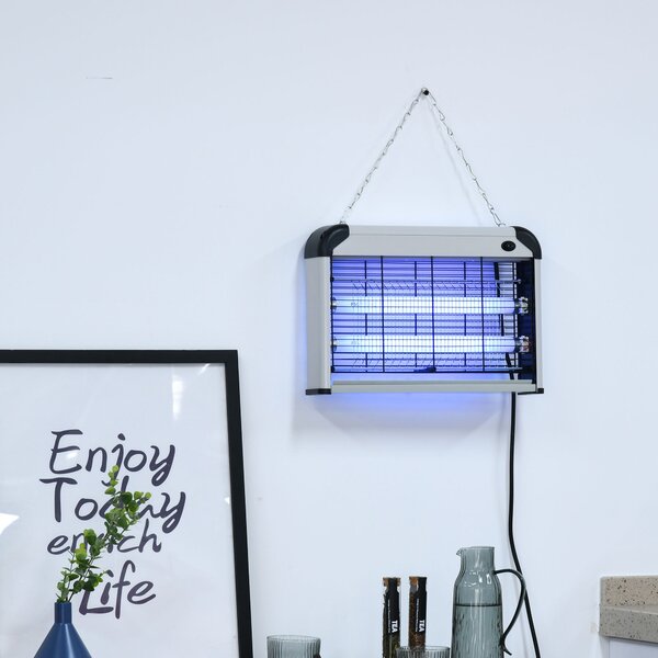 Outsunny Lampa proti komárům, Elektrický UV zabíječ hmyzu 20W, účinný na ploše 60 m², lapač komárů do interiéru i exteriéru, tmavě šedá | Aosom