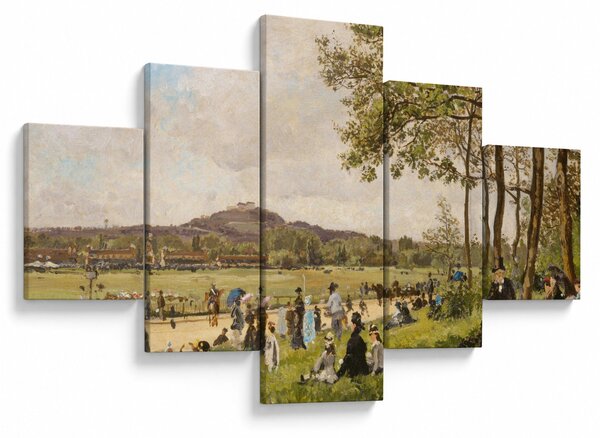 Obraz - French 19th Century, Race Course at Longchamps, reprodukce (125x70 cm)