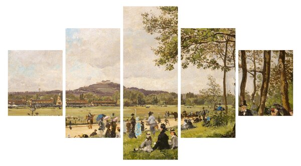 Obraz - French 19th Century, Race Course at Longchamps, reprodukce (125x70 cm)