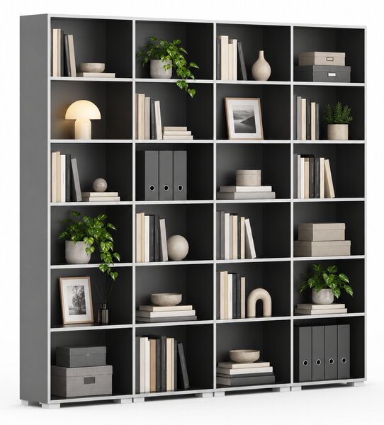 Knihovna SILVER LINE, 4 sloupce, 2230 x 2400 x 400 mm, grafit