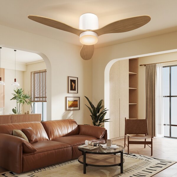 HOMCOM Stropní ventilátor s osvětlením a dálkovým ovládáním 50W, tichý a převracitelný stropní ventilátor 115cm se 3 lopatkami, 6 rychlostí, nastavite