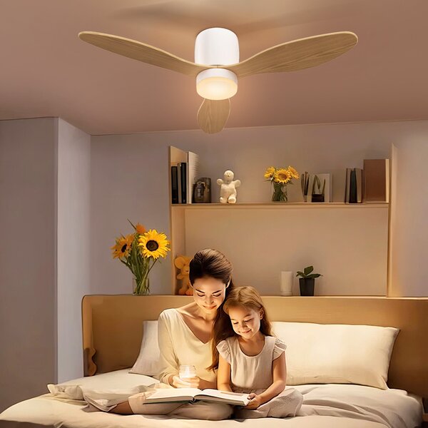 HOMCOM Stropní ventilátor s osvětlením a dálkovým ovládáním 50W, tichý a převracitelný stropní ventilátor 115cm se 3 lopatkami, 6 rychlostí, nastavite