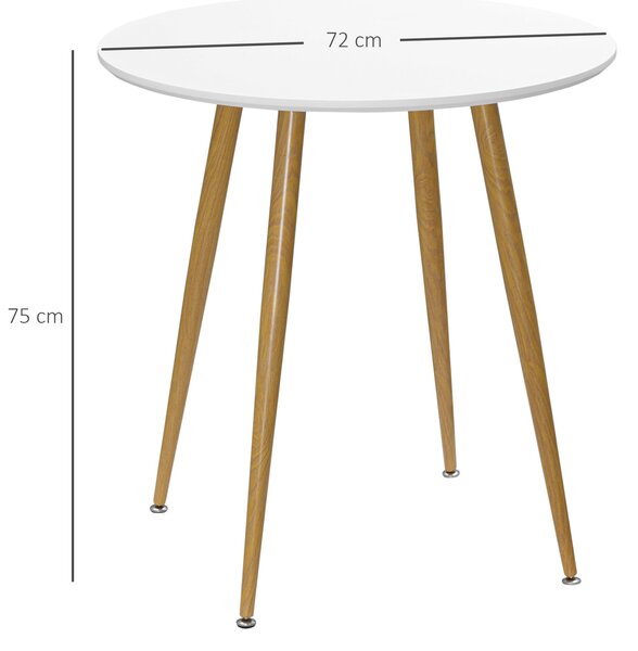 HOMCOM Kulatý jídelní stůl pro 2 osoby v nordickém stylu s matným povrchem a kovovými nohami pro obývací pokoj, nosnost 80 kg, Ø72x75 cm, bílý | Aosom