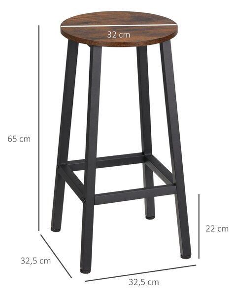 HOMCOM Set 2 vysokých kuchyňských stoliček Výška 65 cm Barové stoličky s ocelovými nohami a opěrkami na nohy do obývacího pokoje, jídelny a baru Zatíž