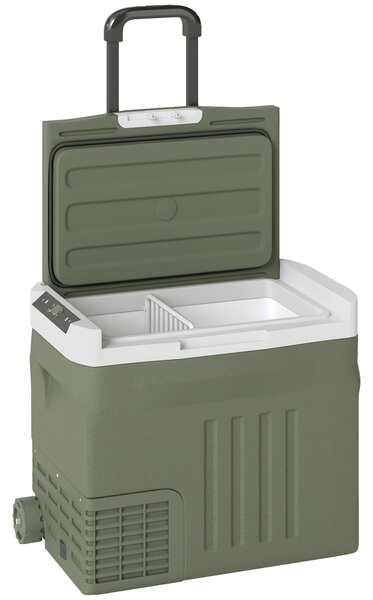 Outsunny Přenosný Elektrický Chladničkový Box 40 L, Přenosný Auto Mražák a Lednice 12/24V, s ECO/MAX režimy, -20°C až 20°C, teleskopická rukojeť, pro