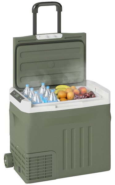Outsunny Přenosný Elektrický Chladničkový Box 40 L, Přenosný Auto Mražák a Lednice 12/24V, s ECO/MAX režimy, -20°C až 20°C, teleskopická rukojeť, pro