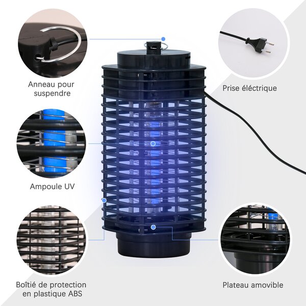 Outsunny Lampa proti komárům, elektrický zabiják komárů do interiéru a exteriéru, 3W LED, elektrický zabiják much s háčkem na zavěšení, lapač komárů
