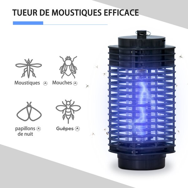 Outsunny Lampa proti komárům, elektrický zabiják komárů do interiéru a exteriéru, 3W LED, elektrický zabiják much s háčkem na zavěšení, lapač komárů