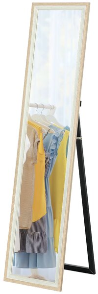 HOMCOM Zrcadlo v plné délce 157x37 cm, stojící nebo nástěnné zrcadlo s MDF rámem a stojanem pro obývací pokoj a ložnici | Aosom