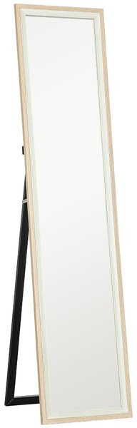 HOMCOM Zrcadlo v plné délce 157x37 cm, stojící nebo nástěnné zrcadlo s MDF rámem a stojanem pro obývací pokoj a ložnici | Aosom