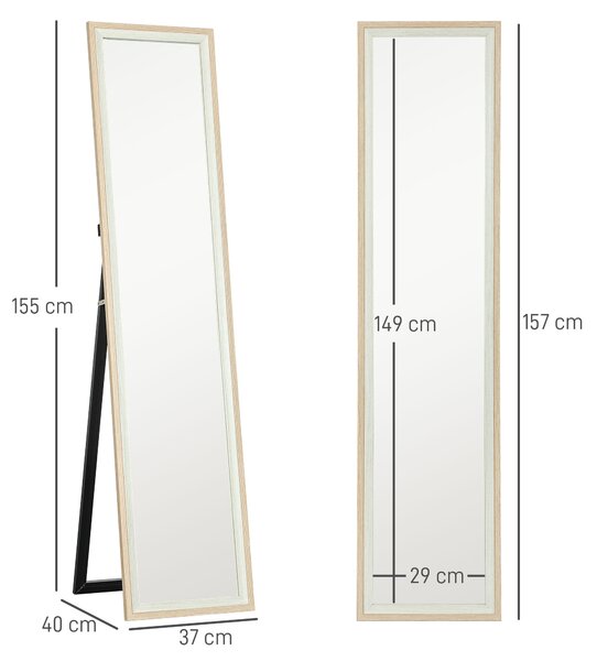 HOMCOM Zrcadlo v plné délce 157x37 cm, stojící nebo nástěnné zrcadlo s MDF rámem a stojanem pro obývací pokoj a ložnici | Aosom
