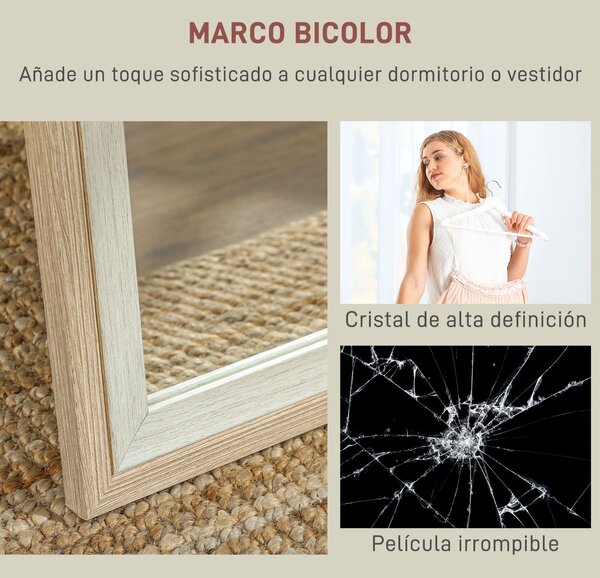 HOMCOM Zrcadlo v plné délce 157x37 cm, stojící nebo nástěnné zrcadlo s MDF rámem a stojanem pro obývací pokoj a ložnici | Aosom