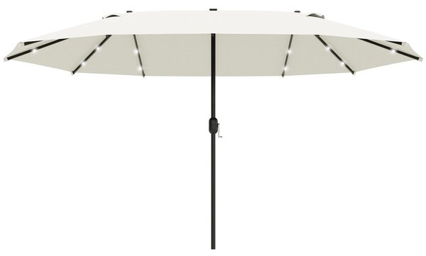 Sluneční slunečník Outsunny s LED dvojitým slunečníkem 440 x 256 cm Zahradní slunečník Velký slunečník s ručním kličkou Oválný kovový krémově bílý | A