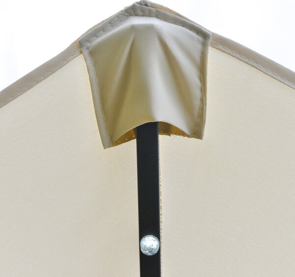 Sluneční slunečník Outsunny s LED dvojitým slunečníkem 440 x 256 cm Zahradní slunečník Velký slunečník s ručním kličkou Oválný kovový krémově bílý | A