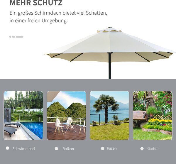 Sluneční slunečník Outsunny s LED dvojitým slunečníkem 440 x 256 cm Zahradní slunečník Velký slunečník s ručním kličkou Oválný kovový krémově bílý | A