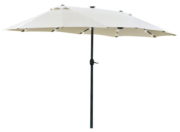 Sluneční slunečník Outsunny s LED dvojitým slunečníkem 440 x 256 cm Zahradní slunečník Velký slunečník s ručním kličkou Oválný kovový krémově bílý | A