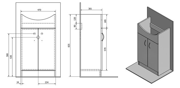 Aqualine Aqualine, SIMPLEX ECO 50 umyvadlová skříňka 47x83,5x29cm, SIME500