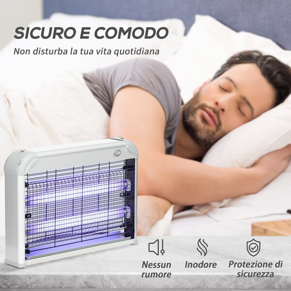 Outsunny 20W LED UV Lampa na Komáry a Hmyz s Vyjímatelným Trojúhelníkem, Bílá Mosquito Lampa z ABS a Kov, 39x8x28 cm | Aosom