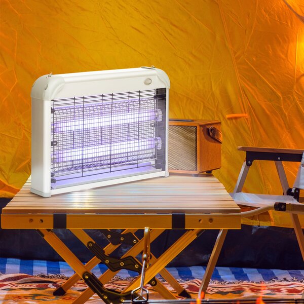 Outsunny 20W LED UV Lampa na Komáry a Hmyz s Vyjímatelným Trojúhelníkem, Bílá Mosquito Lampa z ABS a Kov, 39x8x28 cm | Aosom