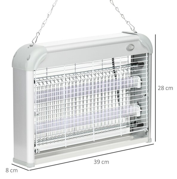 Outsunny 20W LED UV Lampa na Komáry a Hmyz s Vyjímatelným Trojúhelníkem, Bílá Mosquito Lampa z ABS a Kov, 39x8x28 cm | Aosom