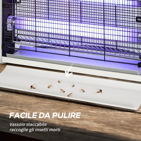 Outsunny 20W LED UV Lampa na Komáry a Hmyz s Vyjímatelným Trojúhelníkem, Bílá Mosquito Lampa z ABS a Kov, 39x8x28 cm | Aosom