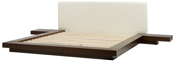 LED postel Umělá kůže ZEN 180 x 200 cm Tmavý jasan