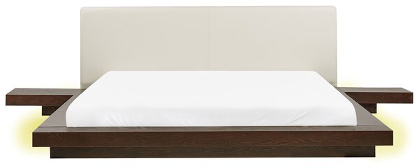 LED postel Umělá kůže ZEN 180 x 200 cm Tmavý jasan