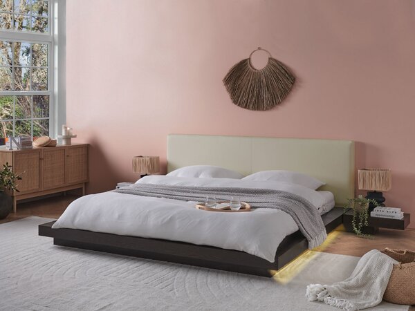 LED postel Umělá kůže ZEN 180 x 200 cm Tmavý jasan