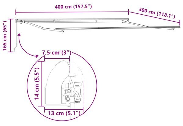 Stahovací markýza Zelená a bílá 400 × 300 cm Polyester a hliník 3330719