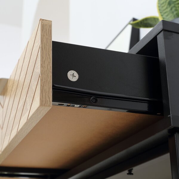 HOMCOM Úzký konzolový stůl s 2 zásuvkami, vyřezávaný design, moderní styl pro předsíň, obývací pokoj, ložnici 100x30x75 cm Černá a dub | Aosom