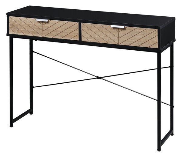 HOMCOM Úzký konzolový stůl s 2 zásuvkami, vyřezávaný design, moderní styl pro předsíň, obývací pokoj, ložnici 100x30x75 cm Černá a dub | Aosom