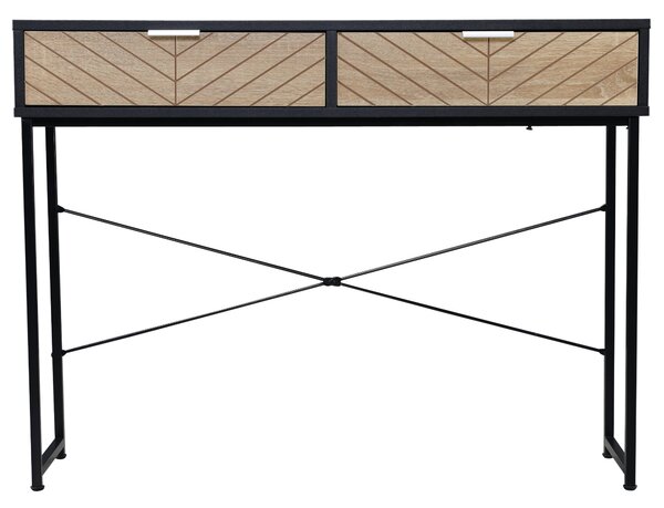 HOMCOM Úzký konzolový stůl s 2 zásuvkami, vyřezávaný design, moderní styl pro předsíň, obývací pokoj, ložnici 100x30x75 cm Černá a dub | Aosom