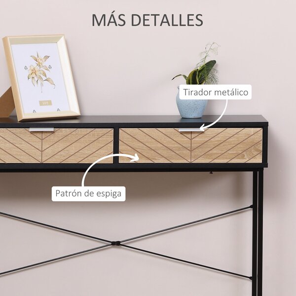 HOMCOM Úzký konzolový stůl s 2 zásuvkami, vyřezávaný design, moderní styl pro předsíň, obývací pokoj, ložnici 100x30x75 cm Černá a dub | Aosom