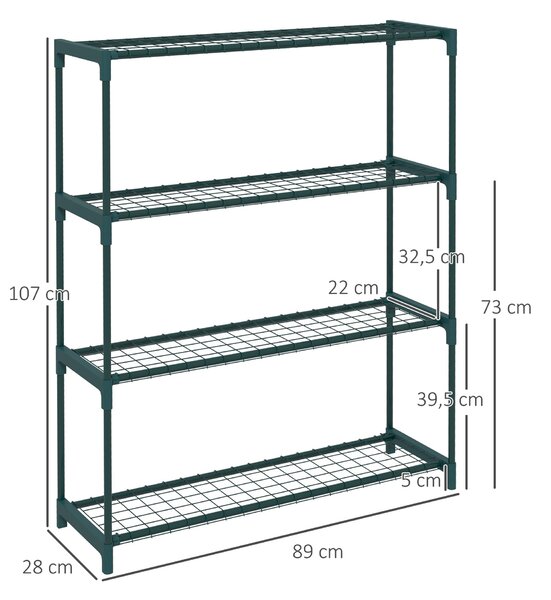 Outsunny Stojan na rostliny 4-patrový regál na květináče s ocelovou konstrukcí pro zahradu a patio 89x28x107 cm Tmavě zelená | Aosom